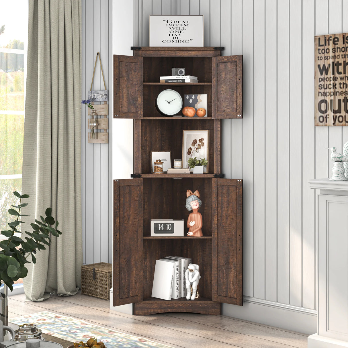 Farmhouse 5-Tier Engineered Wood Corner Cabinet