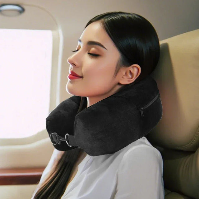 Travel Neck Pillow With Velvet Cover And Storage Bag - Omega Lifestyles