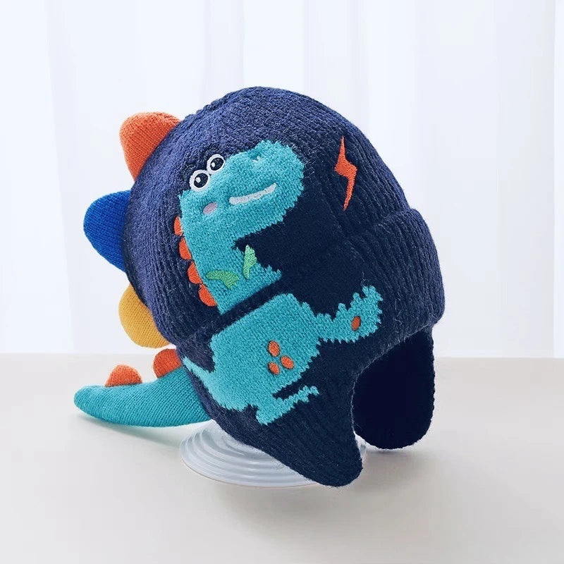 Kids Dinosaur Cartoon Knit Winter Ear Protection Hat