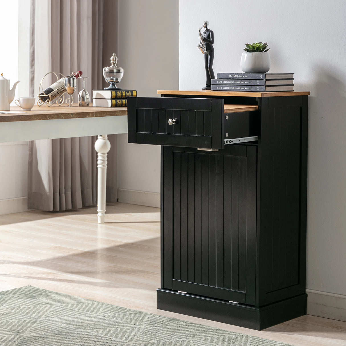 Multifunctional Tilt Out Kitchen Trash Cabinet With Cutting Board