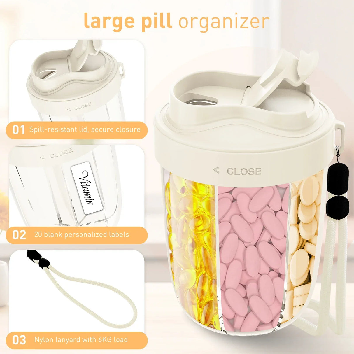 Large Capacity BPA-Free 7-Compartment Pill Dispenser - Omega Lifestyles
