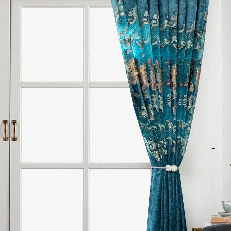 2-Piece Chenille Embroidered Floral Blackout Curtain