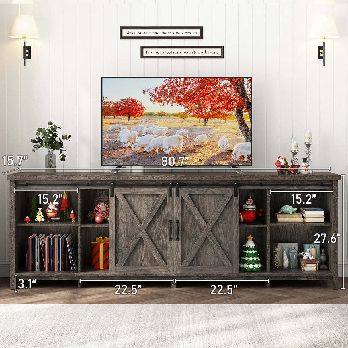 Farmhouse Sliding Barn Door Rustic TV Stand