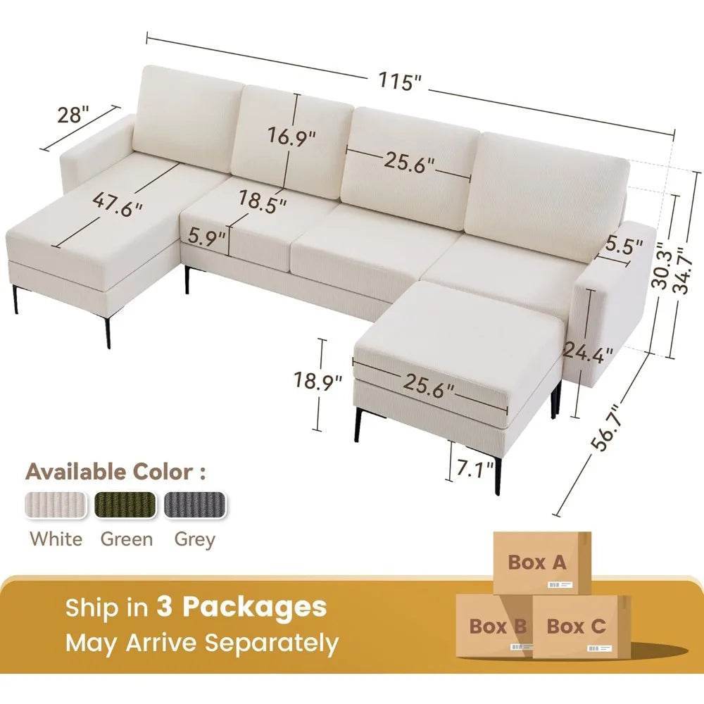 Modern Modular Corduroy Sectional Sofa With Convertible Chaise - Omega Lifestyles