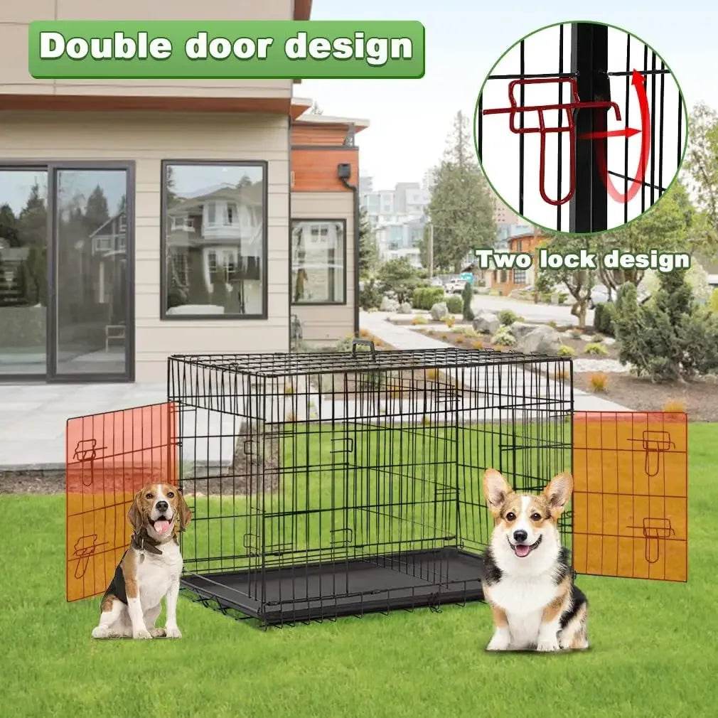 42-Inch Folding Heavy Duty Metal Wire Dog Crate - Sleep Galleria