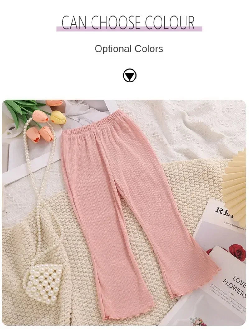 Girls Summer Ribbed Knit Flared Casual Pants - Omega Lifestyles