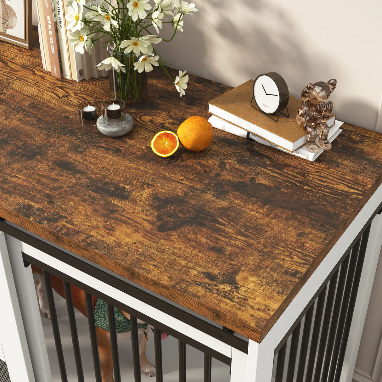 Farmhouse Wooden Large Dog Crate TV Stand Furniture