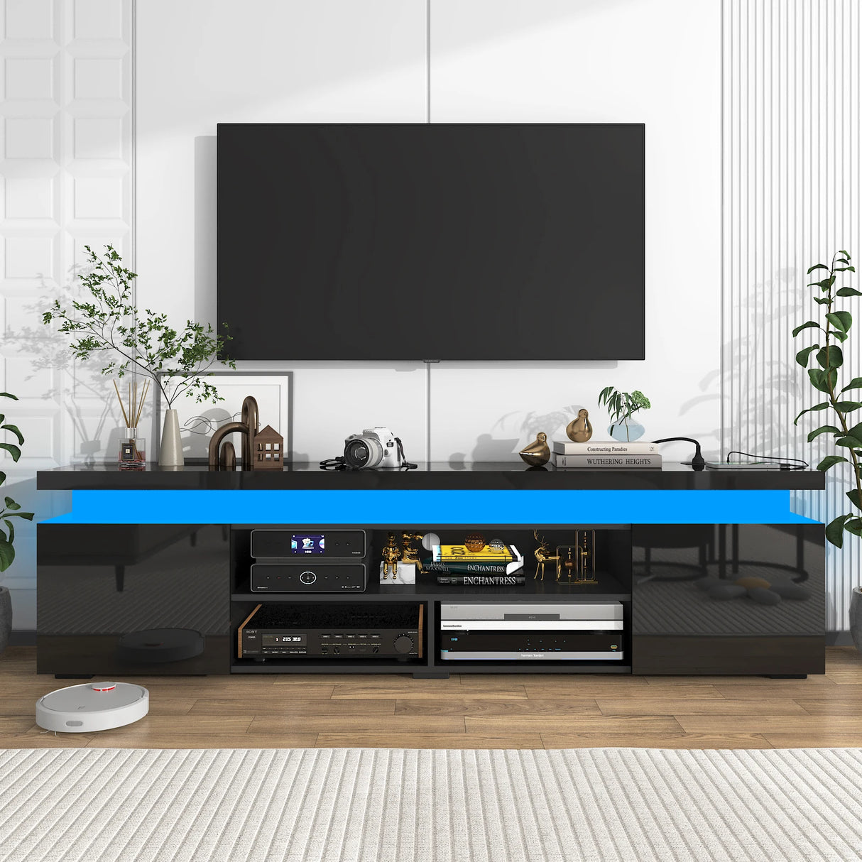 Modern 74-Inch LED TV Stand With Power Outlet and USB Ports
