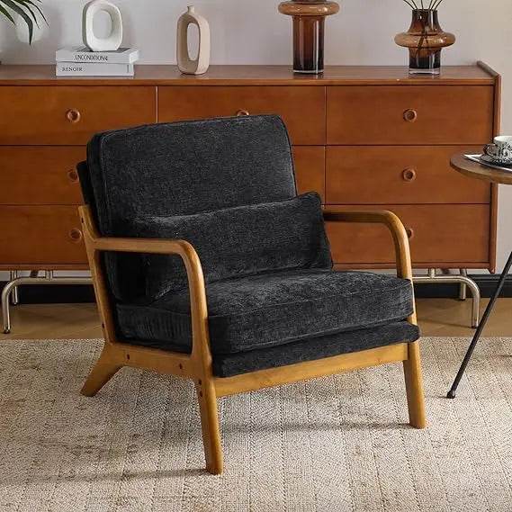 Mid-Century Modern Chenille Armchair with Lumbar Pillow - Omega Lifestyles