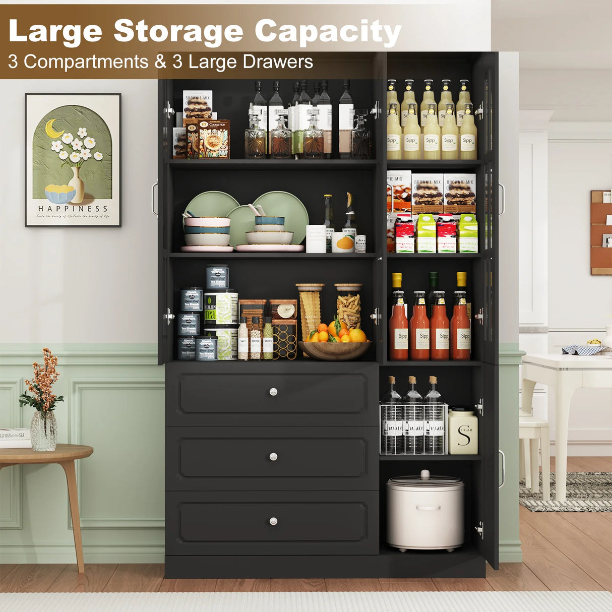 Modern 78-Inch White Glass Door Living Room Cabinet