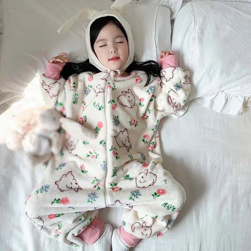 Kids Winter Plush Flannel Fleece Panda Pajamas