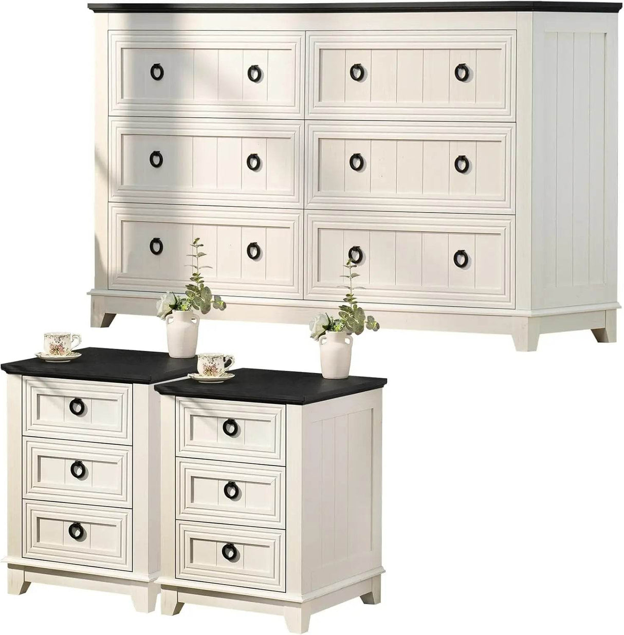 Farmhouse 3-Piece Dresser And Nightstand Set - Omega Lifestyles