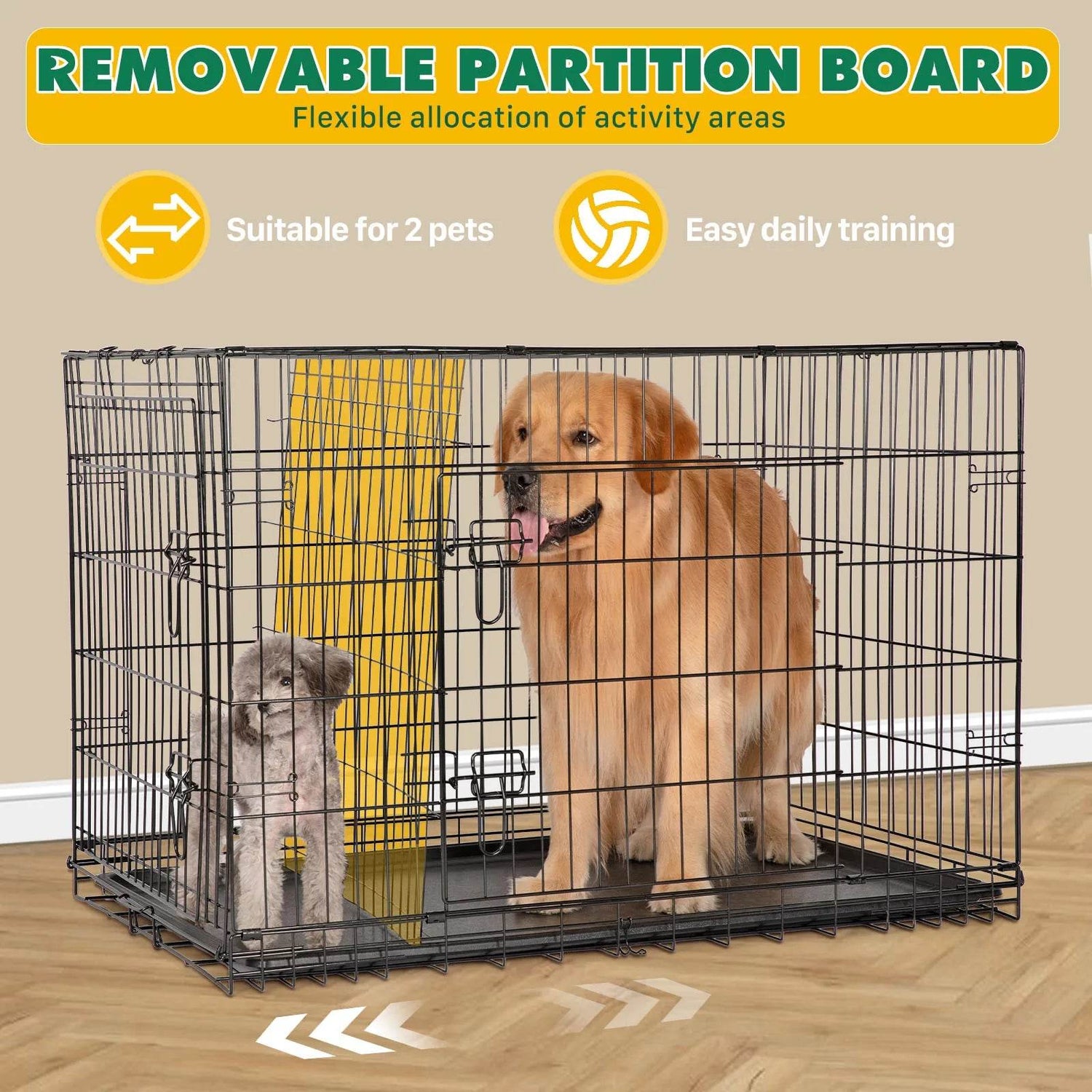 Foldable Double Door Metal Wire Dog Crate With Leak-Proof Tray - Sleep Galleria