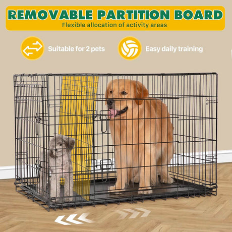 Foldable Double Door Metal Wire Dog Crate With Leak-Proof Tray - Sleep Galleria