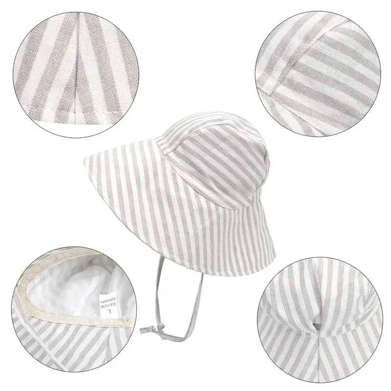 Cotton Linen Baby Kids Summer Sunhat With Wide Brim - Omega Lifestyles