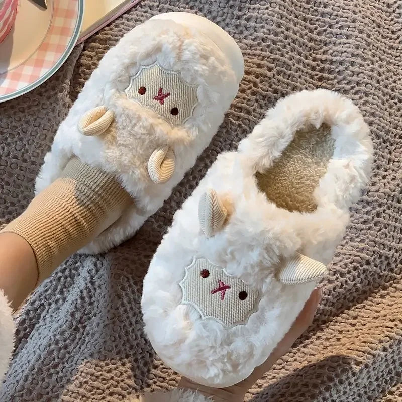 Lovely Sheep Plush Cotton Non-Slip Fluffy Slippers