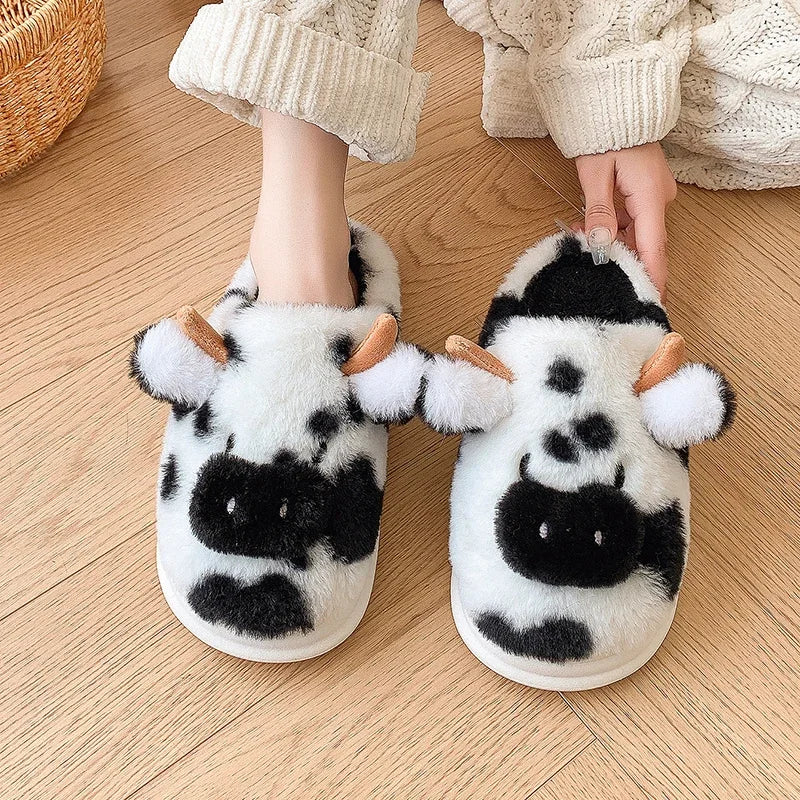 Women’s Winter Plush Cartoon Cow Indoor Slippers