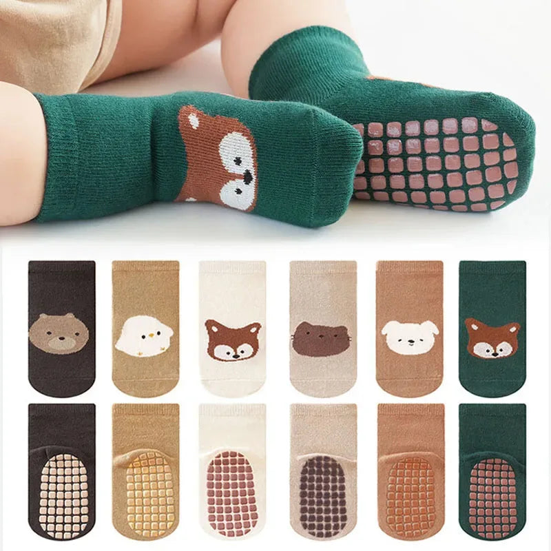 Set Of 6 Kids Non-Slip Cartoon Pattern Floor Socks - Omega Lifestyles