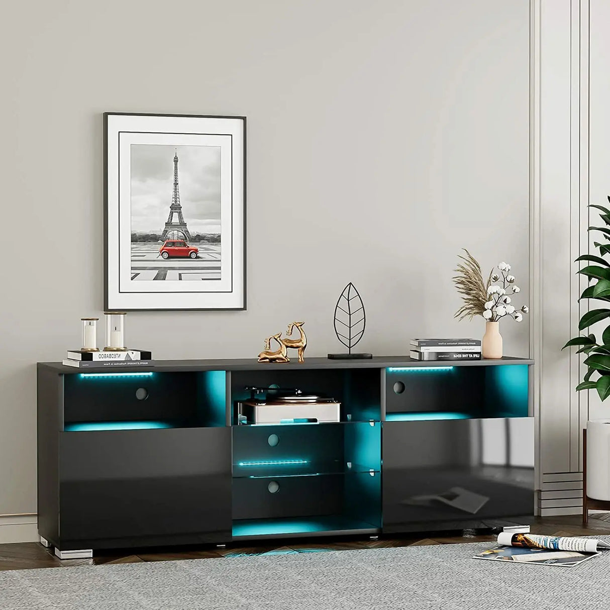Modern High Gloss LED TV Stand With Storage Cabinet