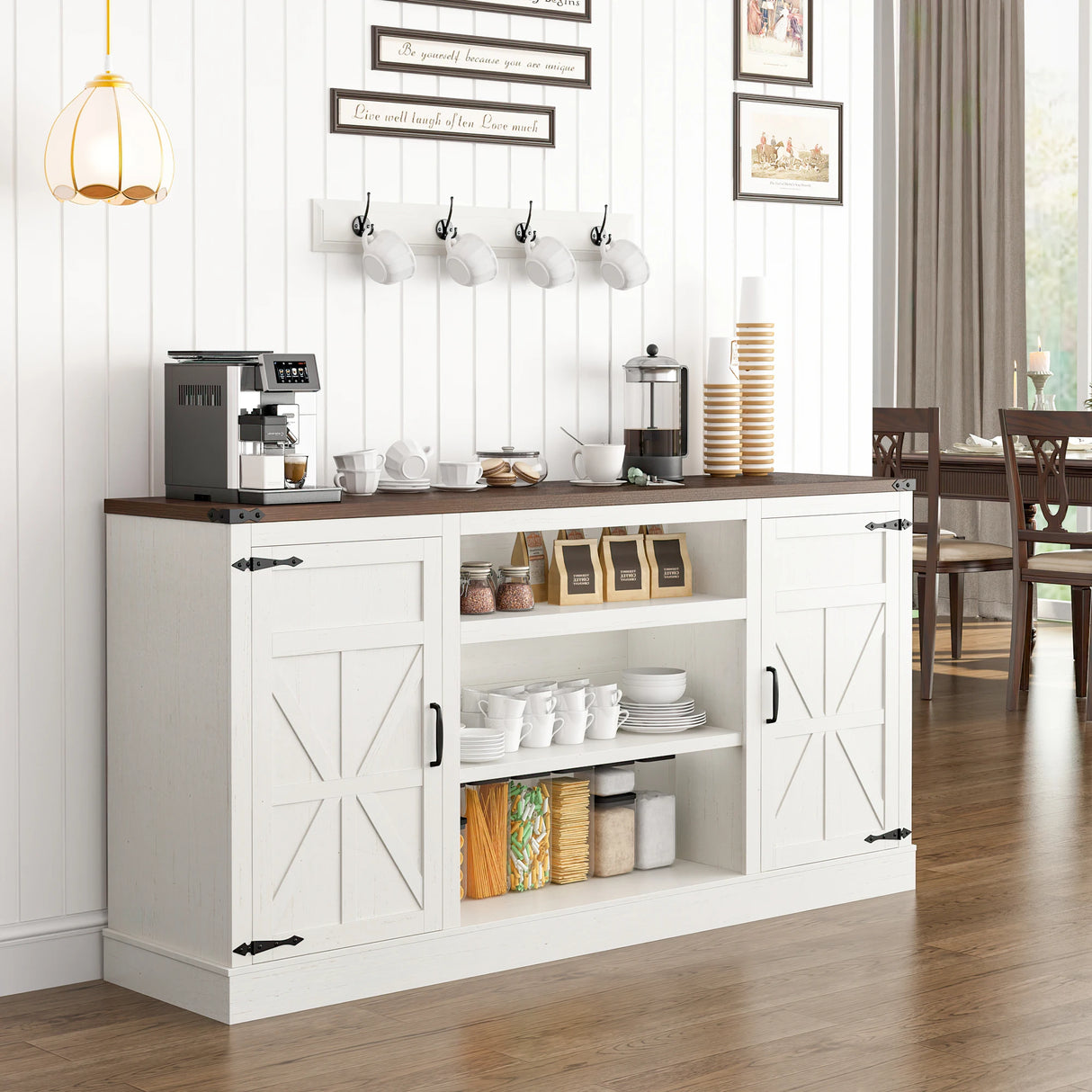 66-Inch Farmhouse Wooden TV Stand With Power Outlets