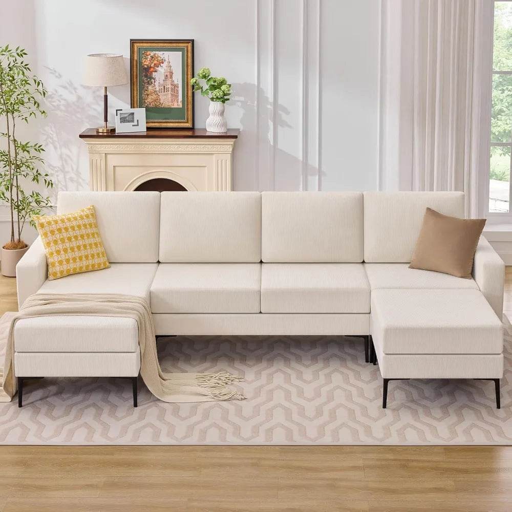 Modern Modular Corduroy Sectional Sofa With Convertible Chaise - Omega Lifestyles