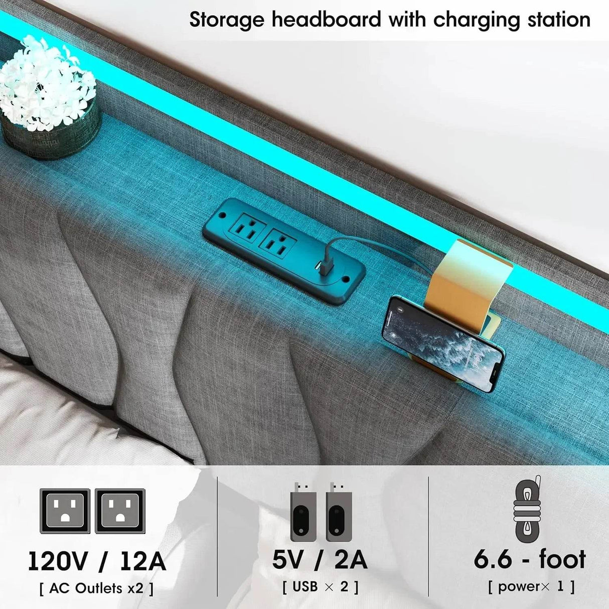 Adjustable Storage Bed Frame With Charging Station - Omega Lifestyles