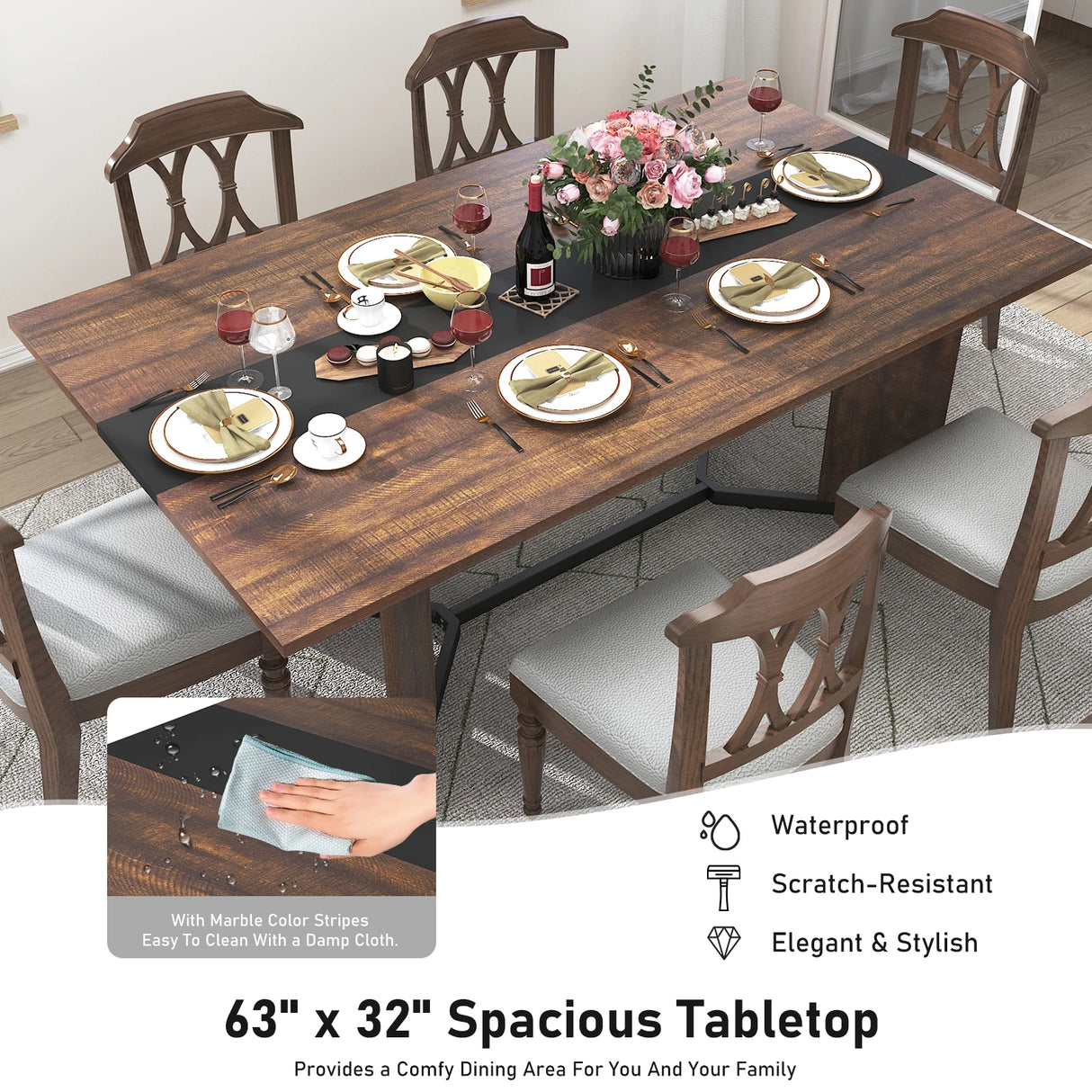 Large Rectangular Wood Top Modern Dining Table With Metal Legs