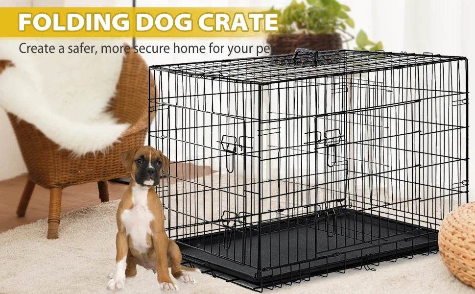 42-Inch Folding Heavy Duty Metal Wire Dog Crate - Sleep Galleria