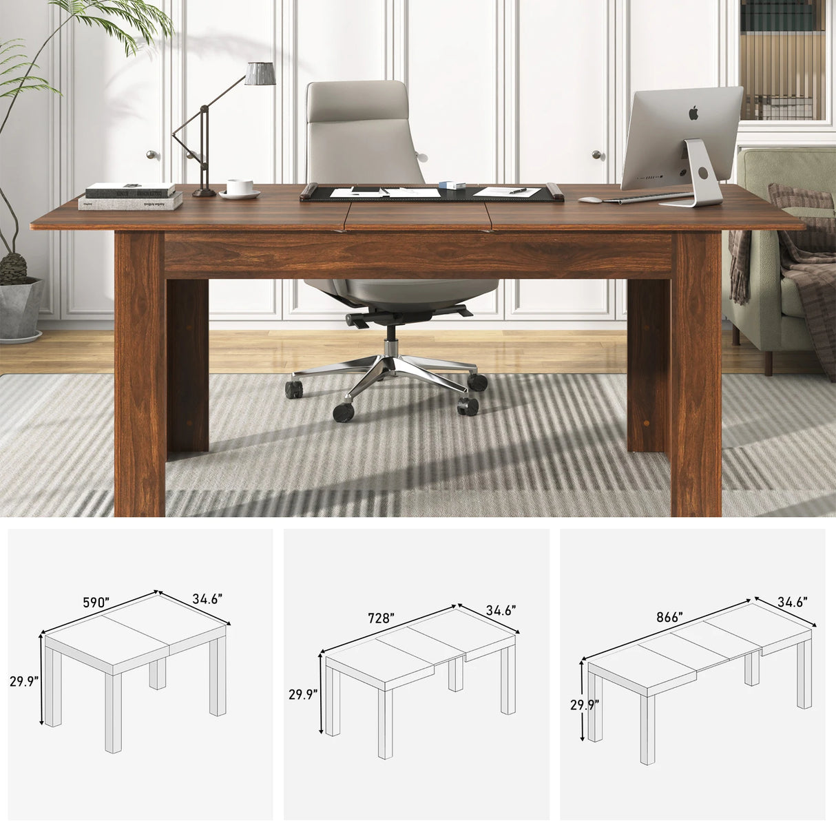 Modern Extendable Wooden Dining Table For 6 To 10 Persons