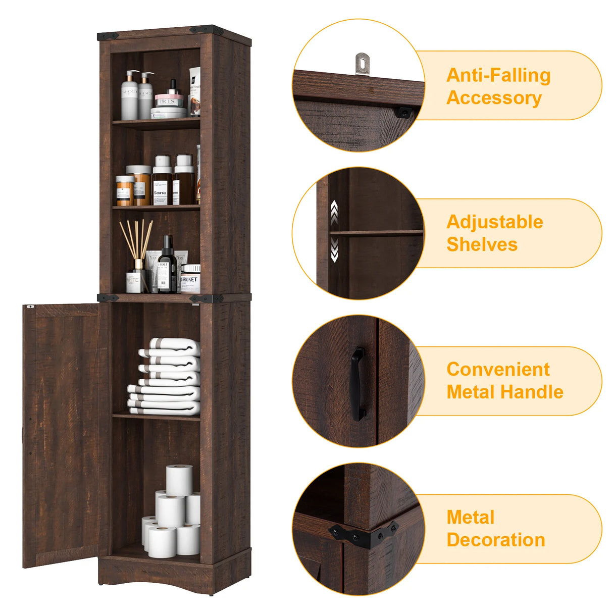 68-Inch Farmhouse Rustic Barn Door Storage Cabinet