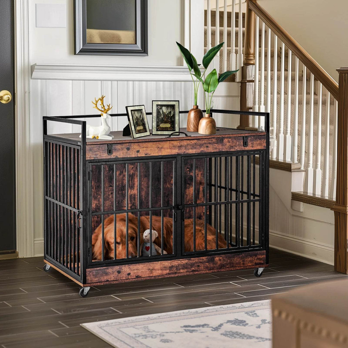 Industrial Wood Heavy Duty Large Dog Crate With Wheels - Omega Lifestyles