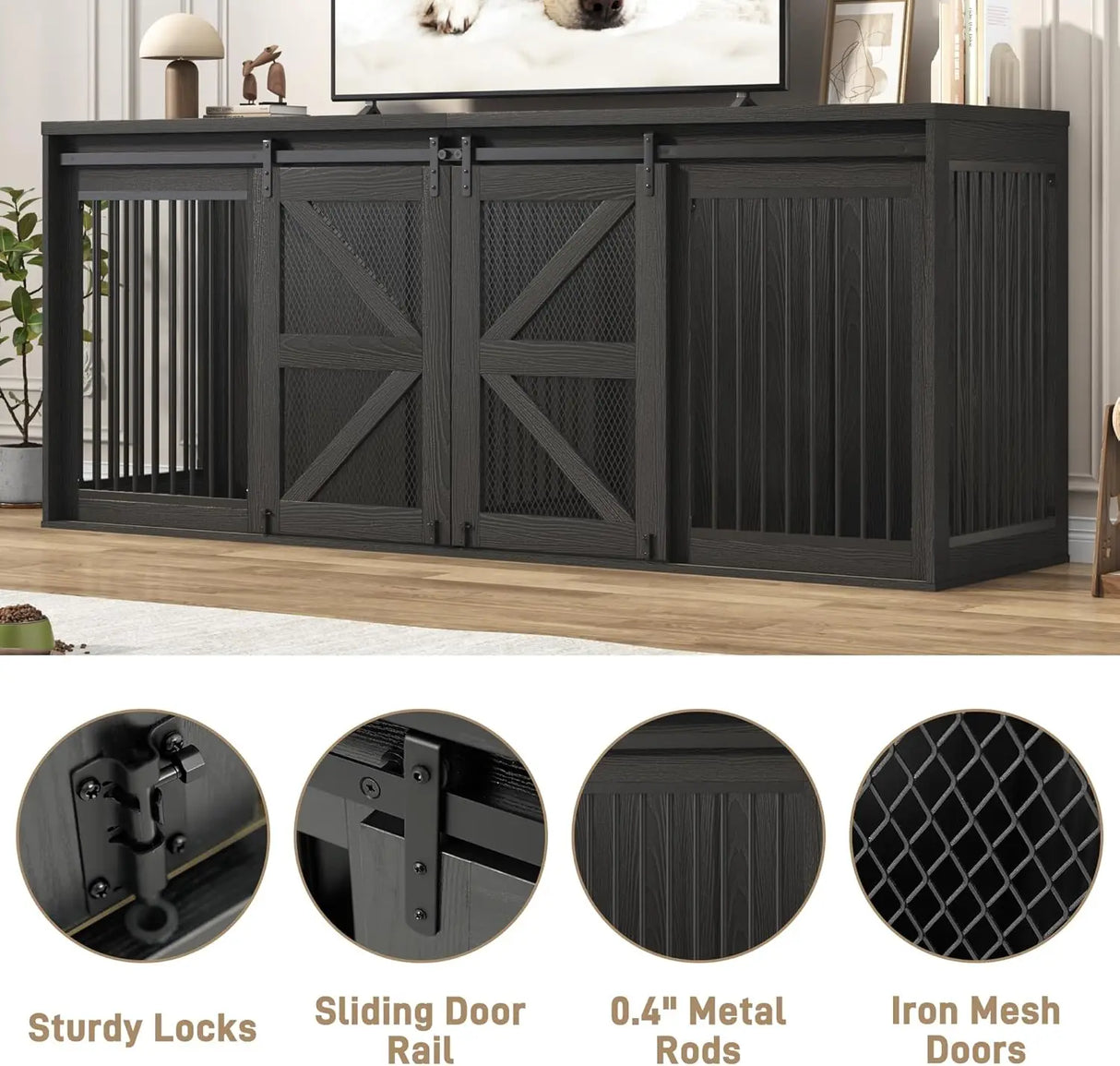 Farmhouse Wooden Large Dog Crate TV Stand Furniture
