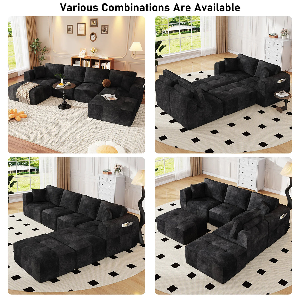 Modular L-Shaped U-Shaped Convertible Ottoman Sectional Sofa
