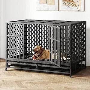 Heavy Duty 48-Inch Alloy Steel Dog Crate With Wheels - Sleep Galleria