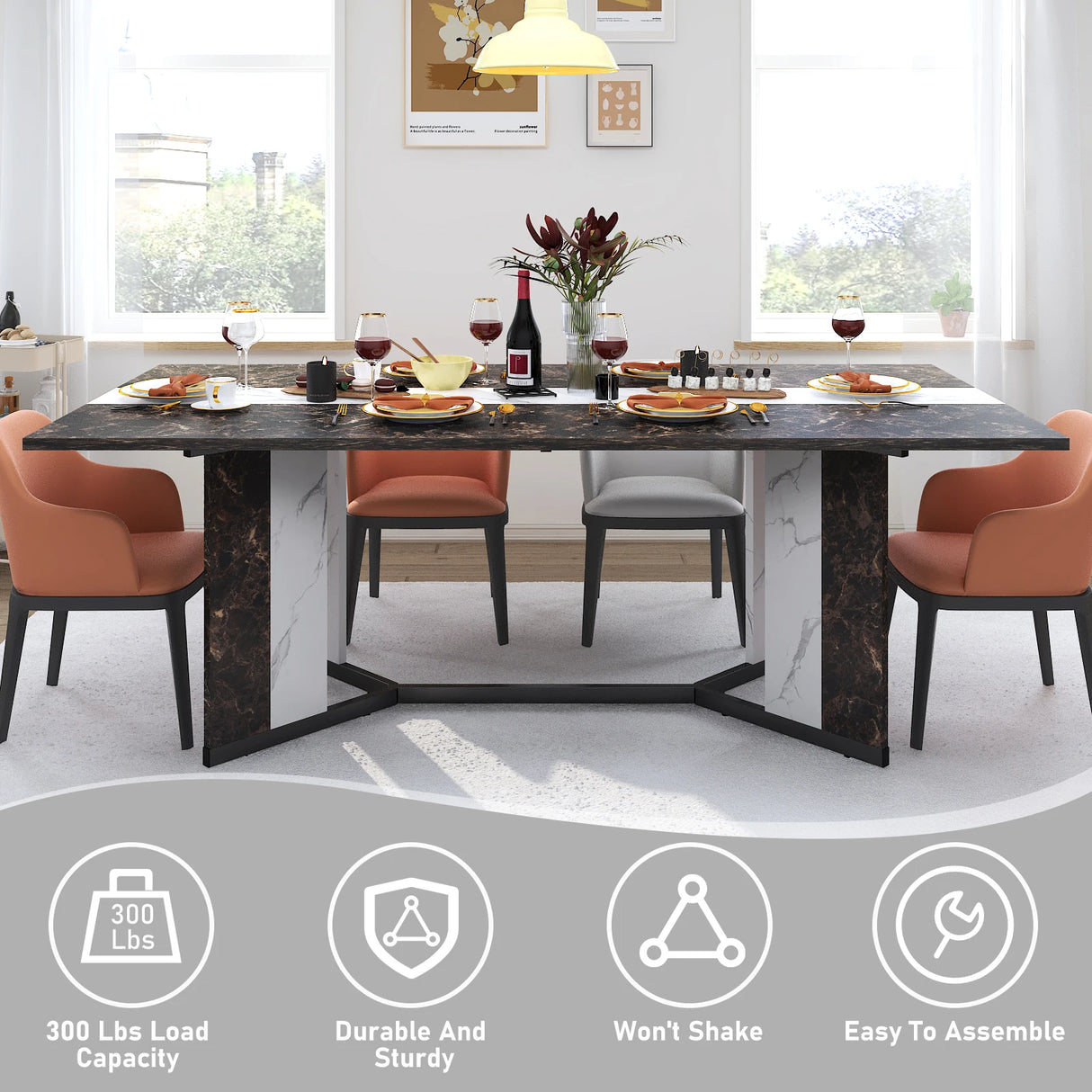 Modern Rectangular Wood Top Dining Table With Metal Legs