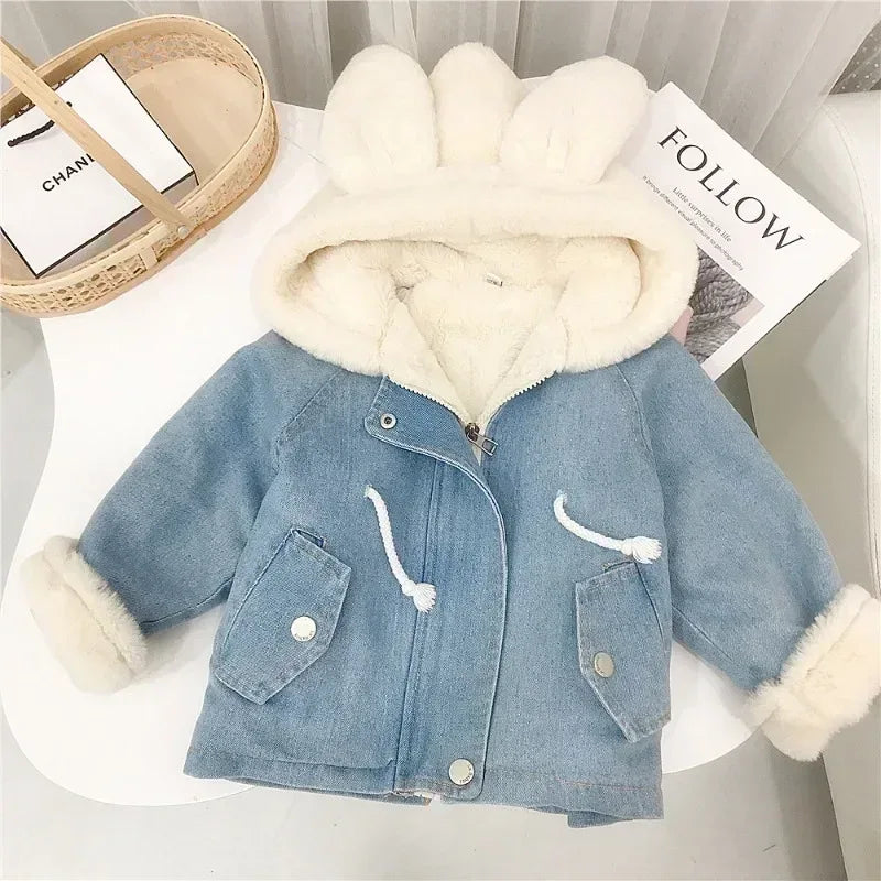 Kids Winter Cotton Polyester Hooded Rabbit Ear Coat - Omega Lifestyles
