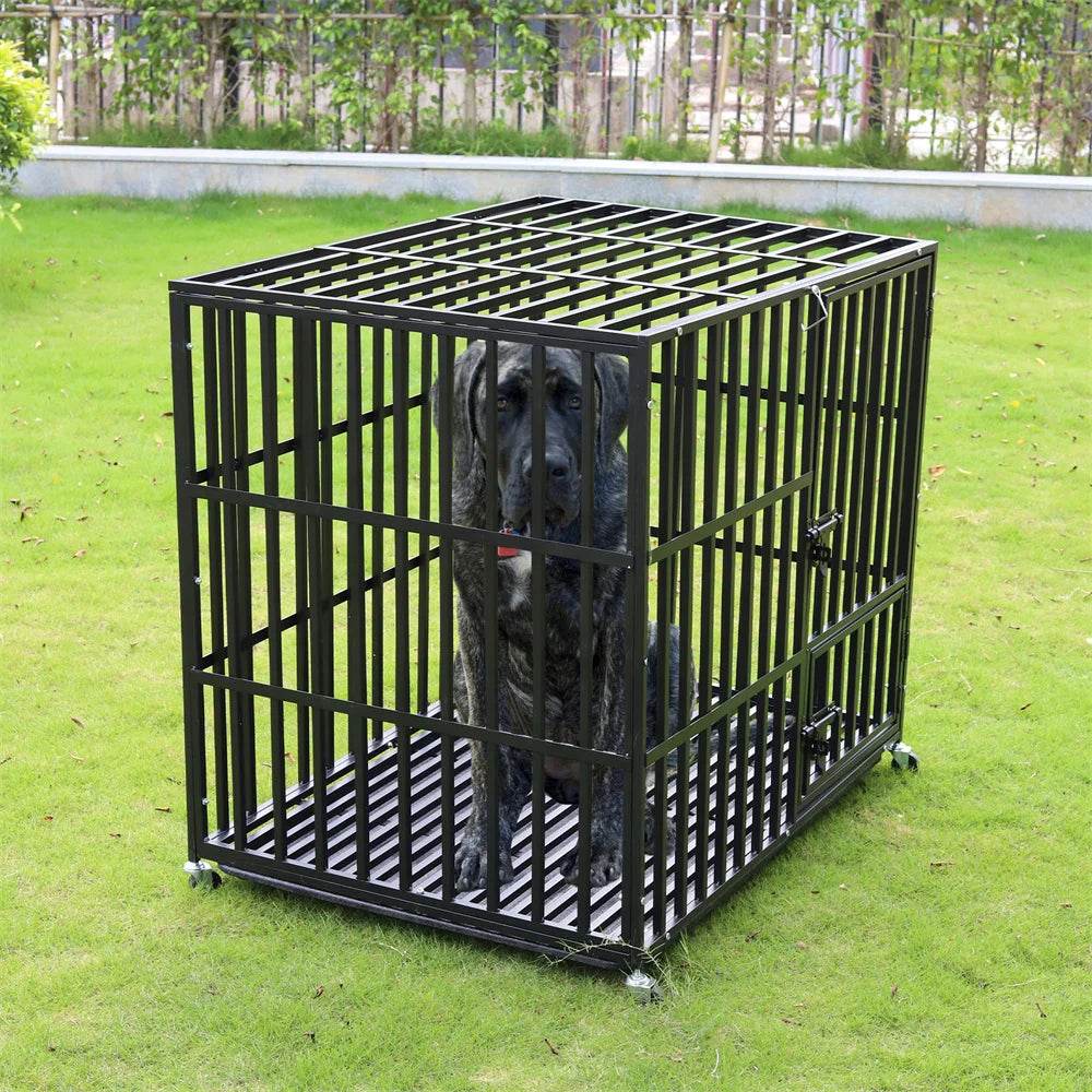 Heavy Duty Chew-Resistant Iron Dog Crate With Wheels - Omega Lifestyles