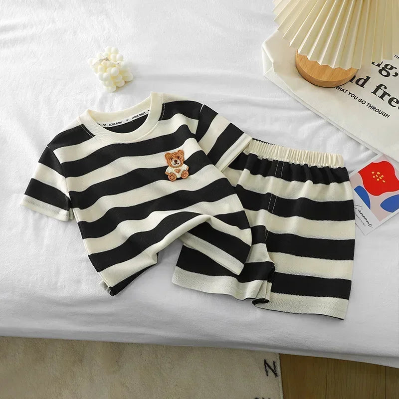 2-Piece Striped Polyester Toddler Summer Outfit Set