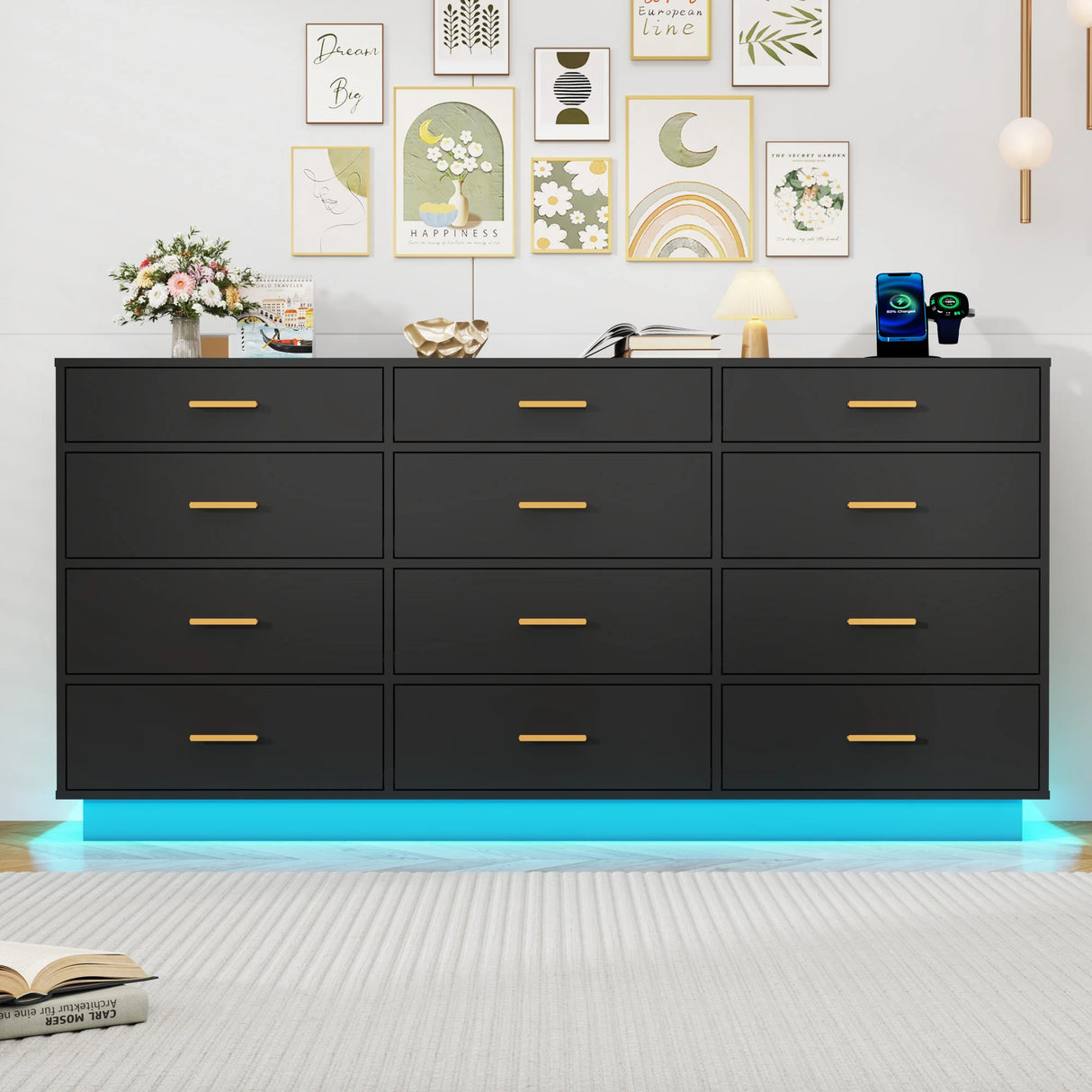Modern 12-Drawer Dresser With Built-In Charging Station