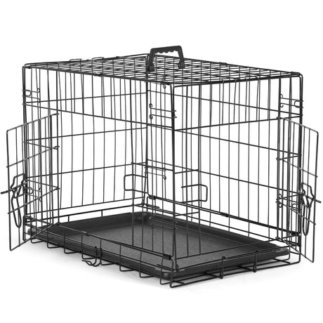 Foldable Double Door Metal Wire Dog Crate With Leak-Proof Tray - Sleep Galleria