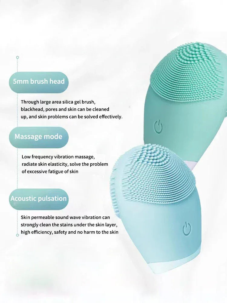 Silicone Electric Facial Cleanser Ultrasonic Massager Brush - Omega Lifestyles