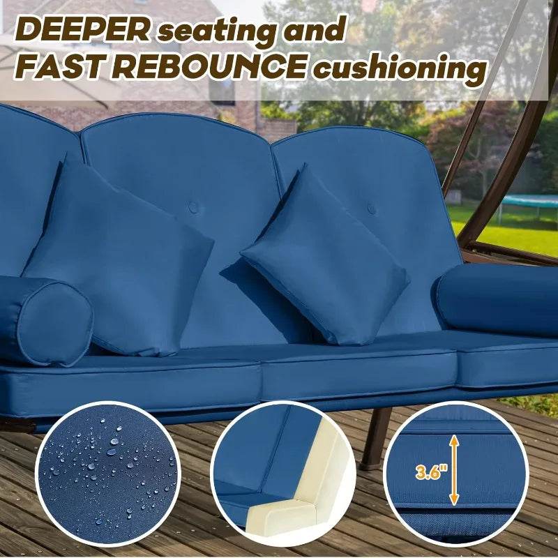 3 Seat Outdoor Porch Swing with Canopy - Omega Lifestyles