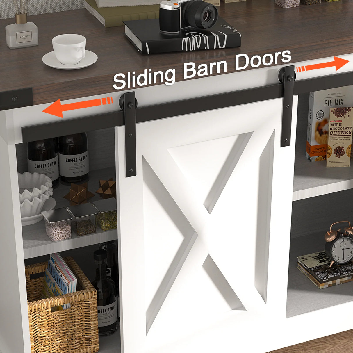 Farmhouse Wooden Sliding Barn Door Coffee Bar Cabinet