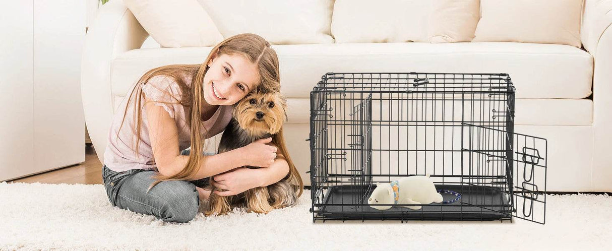 Foldable Double Door Metal Wire Dog Crate With Leak-Proof Tray - Sleep Galleria