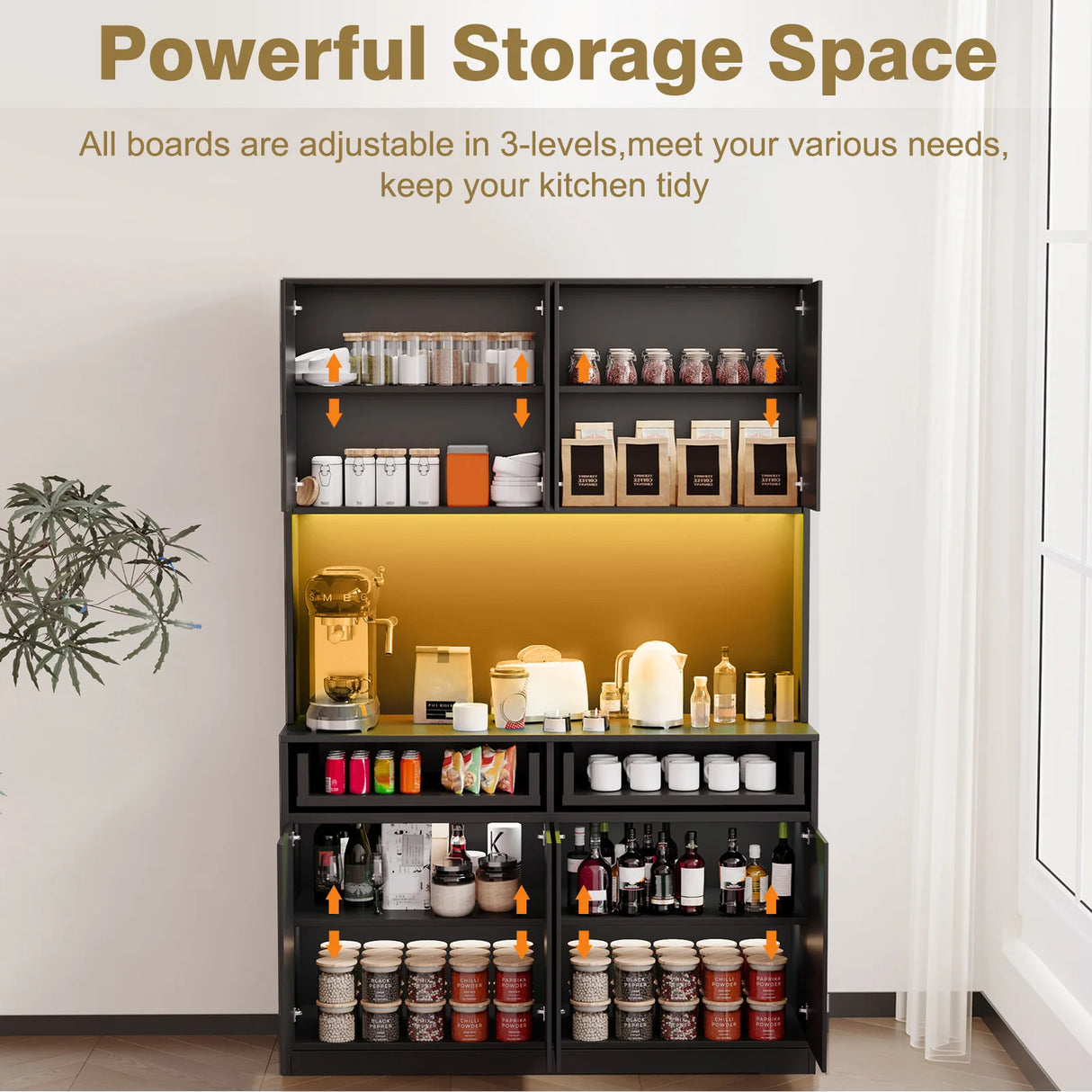 American Country Antique Wood Pantry Cabinet With LED Lights