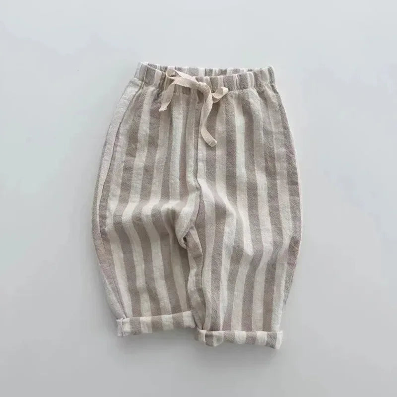 Vintage Cotton Striped Boys Elastic Waist Casual Pants - Omega Lifestyles