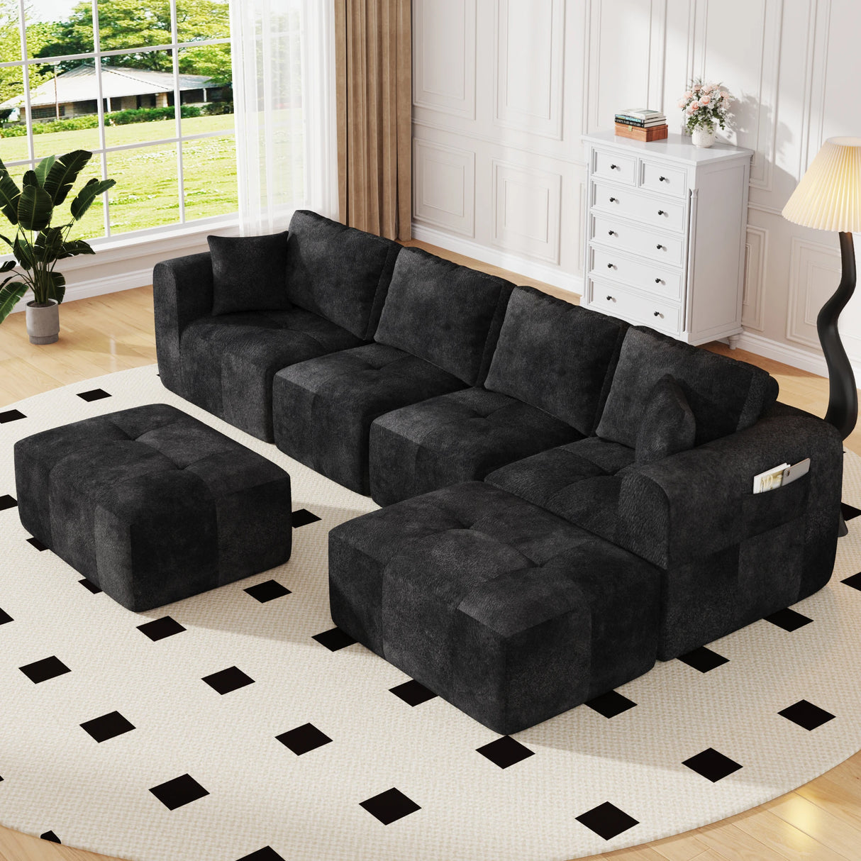 Modular L-Shaped U-Shaped Convertible Ottoman Sectional Sofa