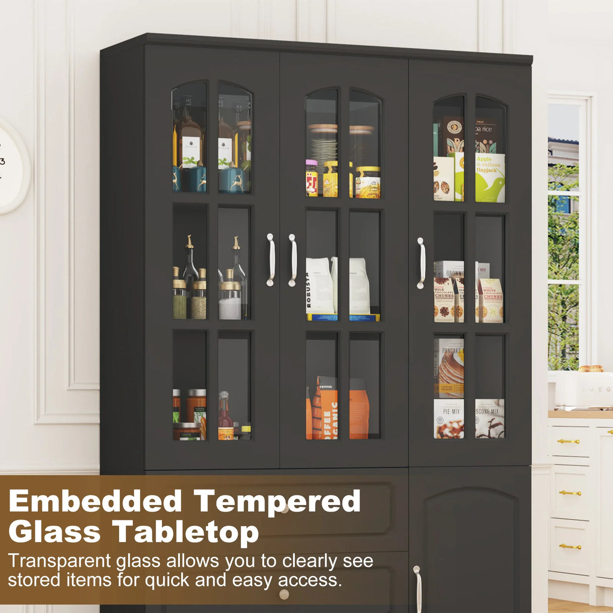 Modern 78-Inch White Glass Door Living Room Cabinet