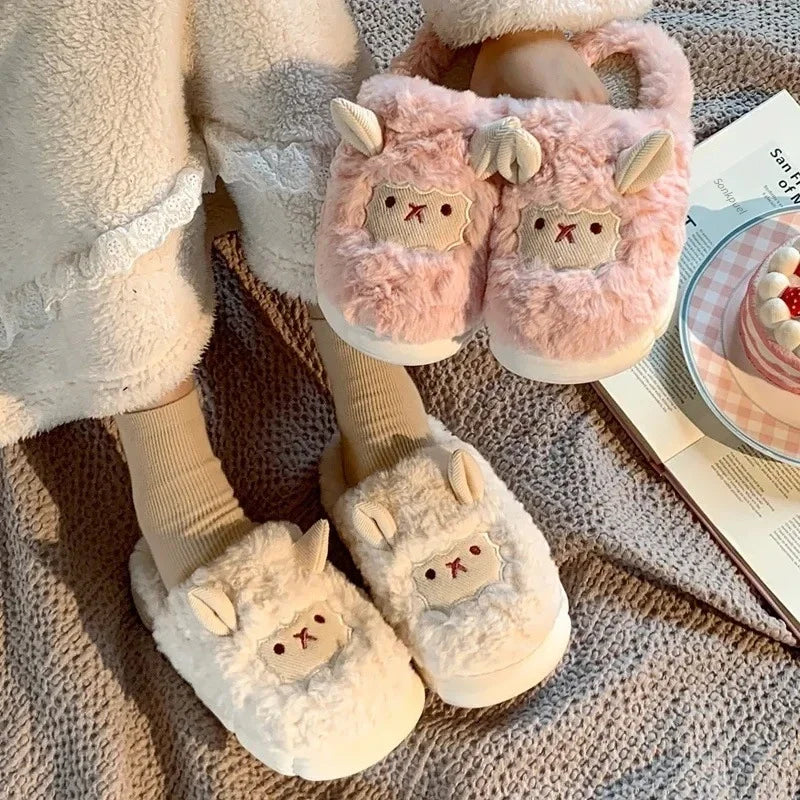 Lovely Sheep Plush Cotton Non-Slip Fluffy Slippers