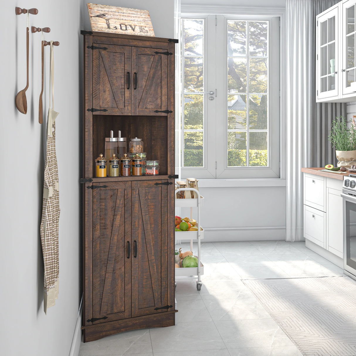 Farmhouse 5-Tier Engineered Wood Corner Cabinet